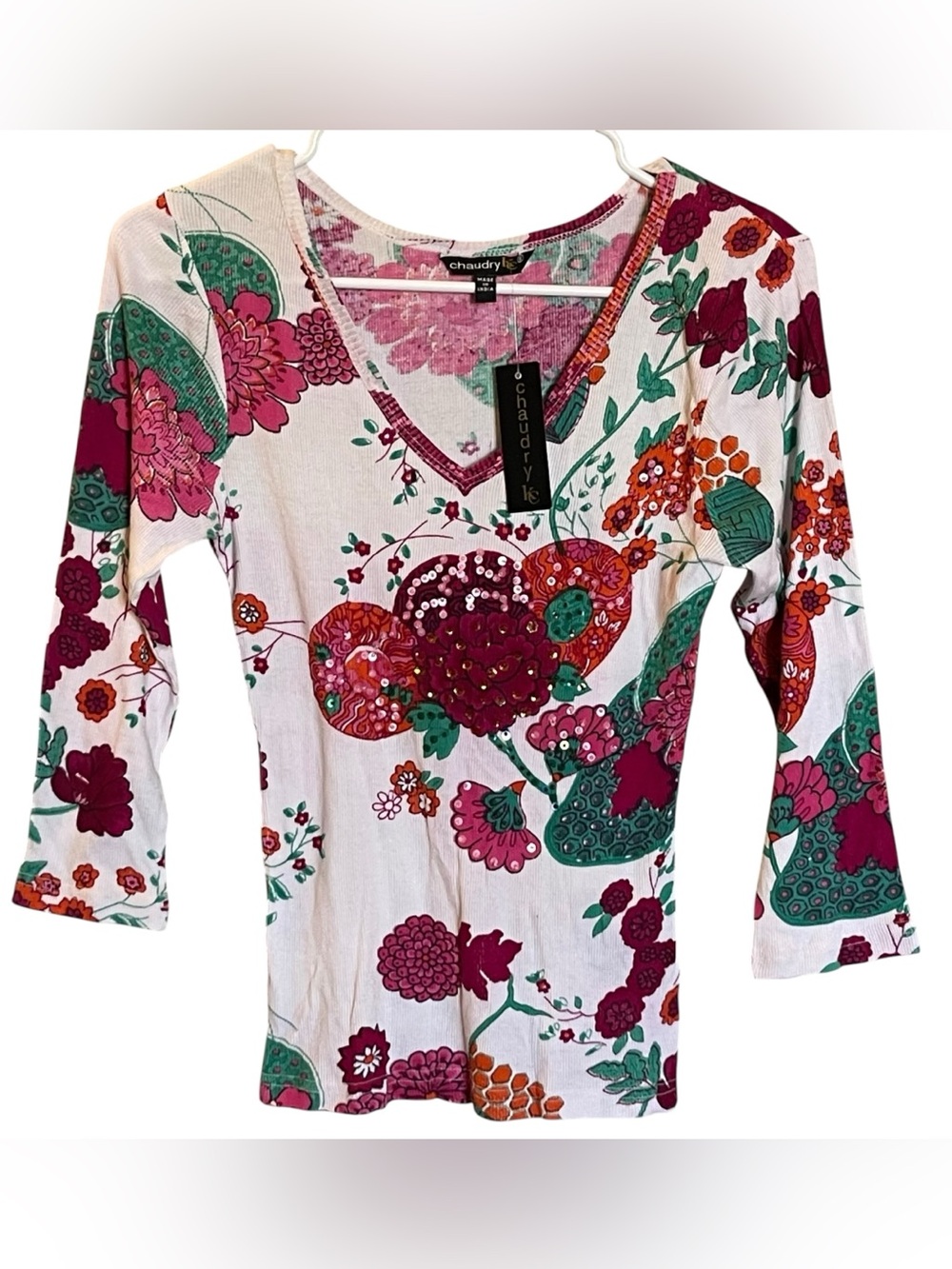 NWT Vintage 2007 Chaudry Sample Floral Sequin Top - Y2K Whimsigoth Boho Small